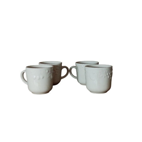 Coffee Mug / Cup Set Of Four White With Fruit Design - Picture 3 of 16